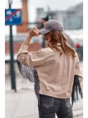 Oversize women\'s sweatshirt with fringes, beige FI671 - Online store - Boutique